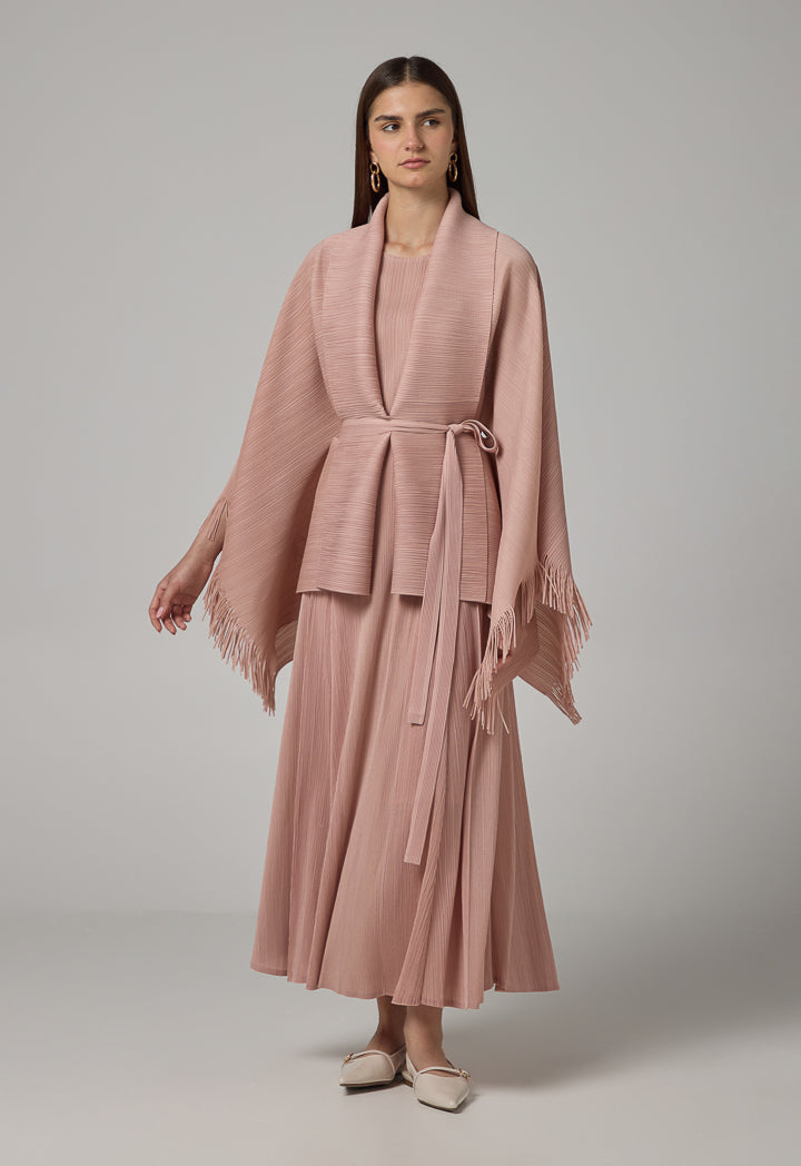 Choice Solid Fringe Hem Cape Pink