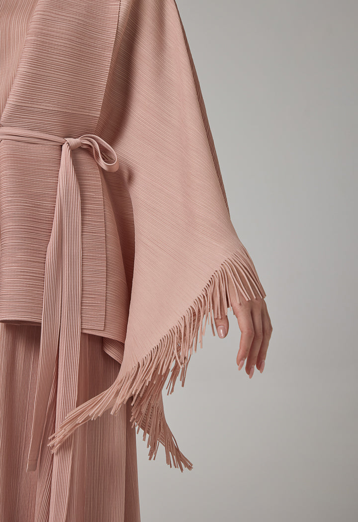 Choice Solid Fringe Hem Cape Pink