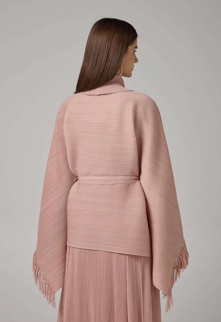 Choice Solid Fringe Hem Cape Pink