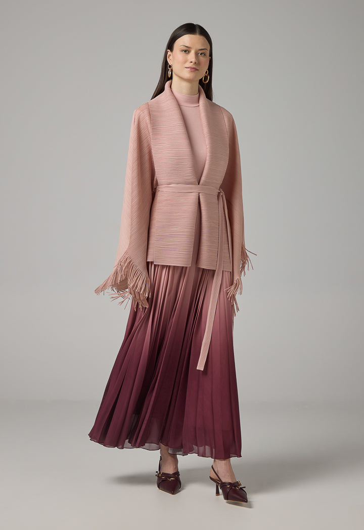 Choice Solid Fringe Hem Cape Pink