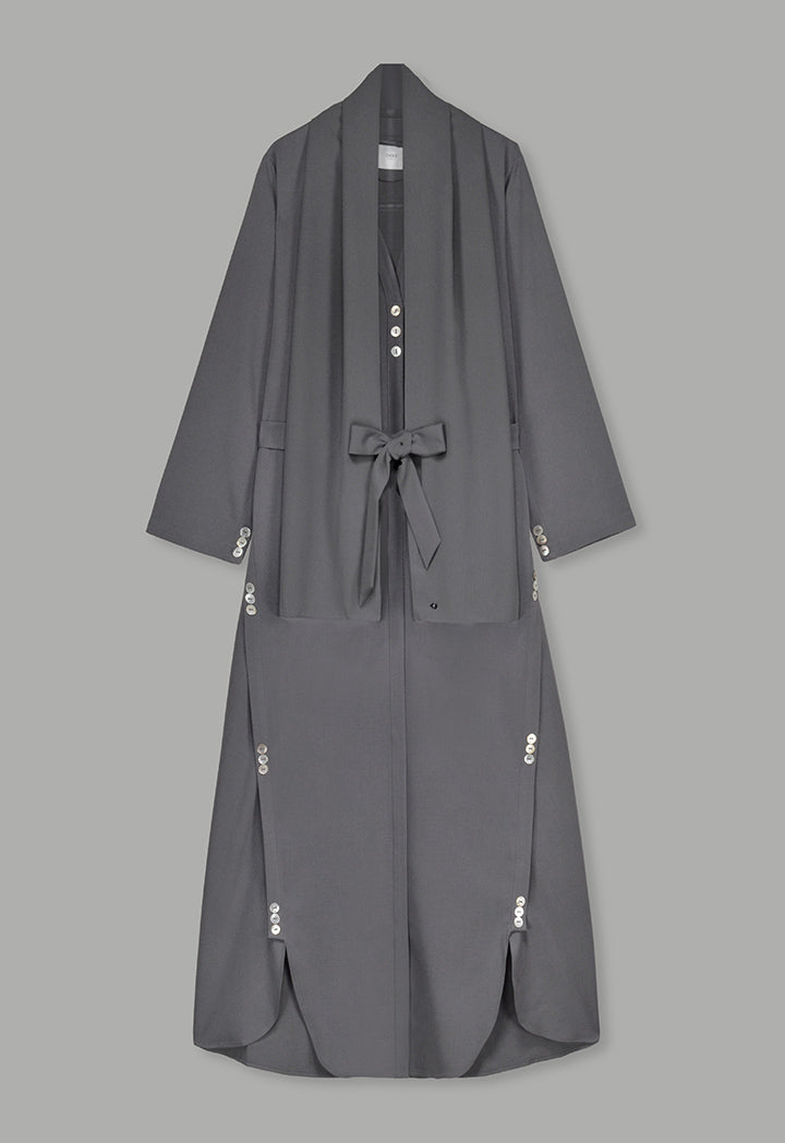 Choice Single Tone Long Sleeve Abaya With Hijab (2 Pcs) Grey