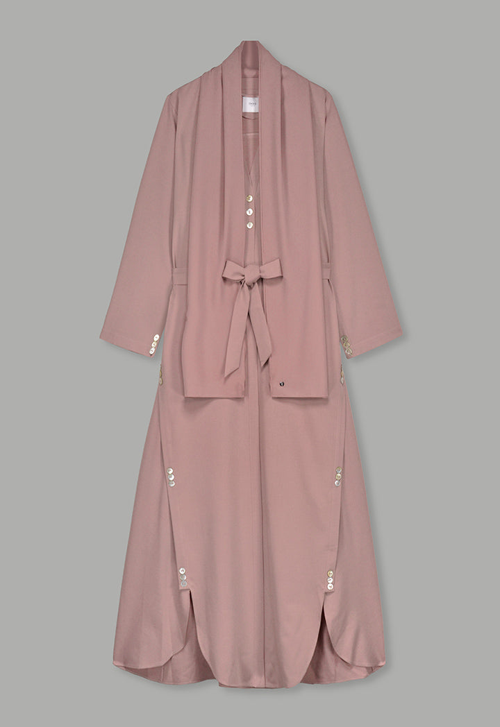 Choice Single Tone Long Sleeve Abaya With Hijab (2 Pcs) Pink