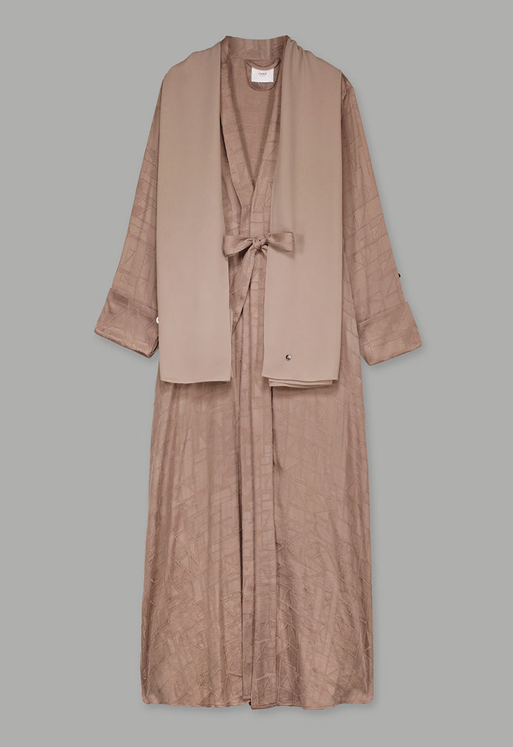 Choice Long Sleeves Belted Abaya With Hijab (2Pcs) Vison