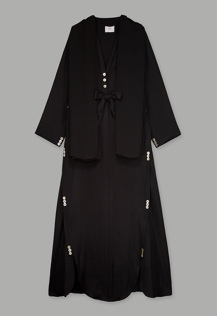 Choice Single Tone Long Sleeve Abaya With Hijab (2Pcs) Black