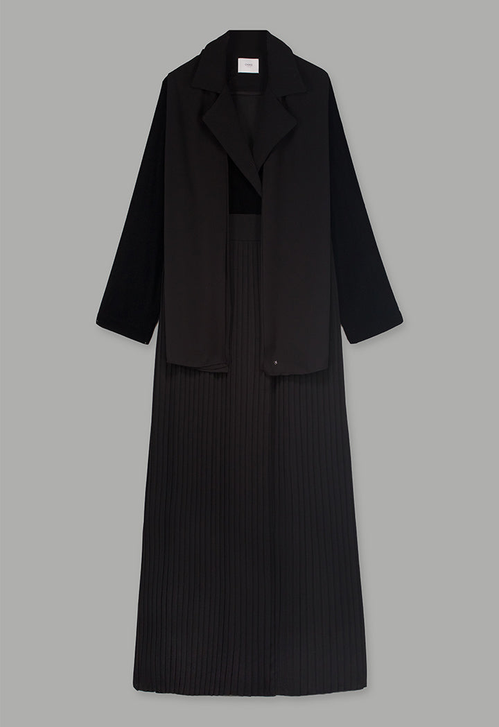 Choice Double Breasted Notched Collar Abaya With Hijab (2Pcs) Black