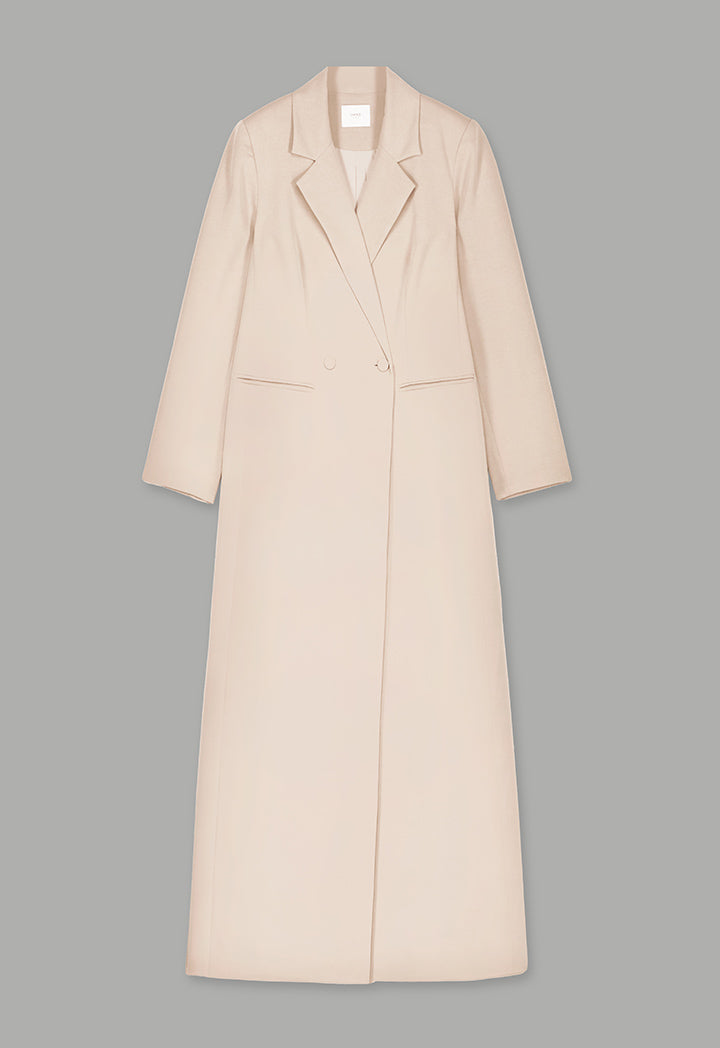 Choice Double Breasted Notched Collar Coat Beige