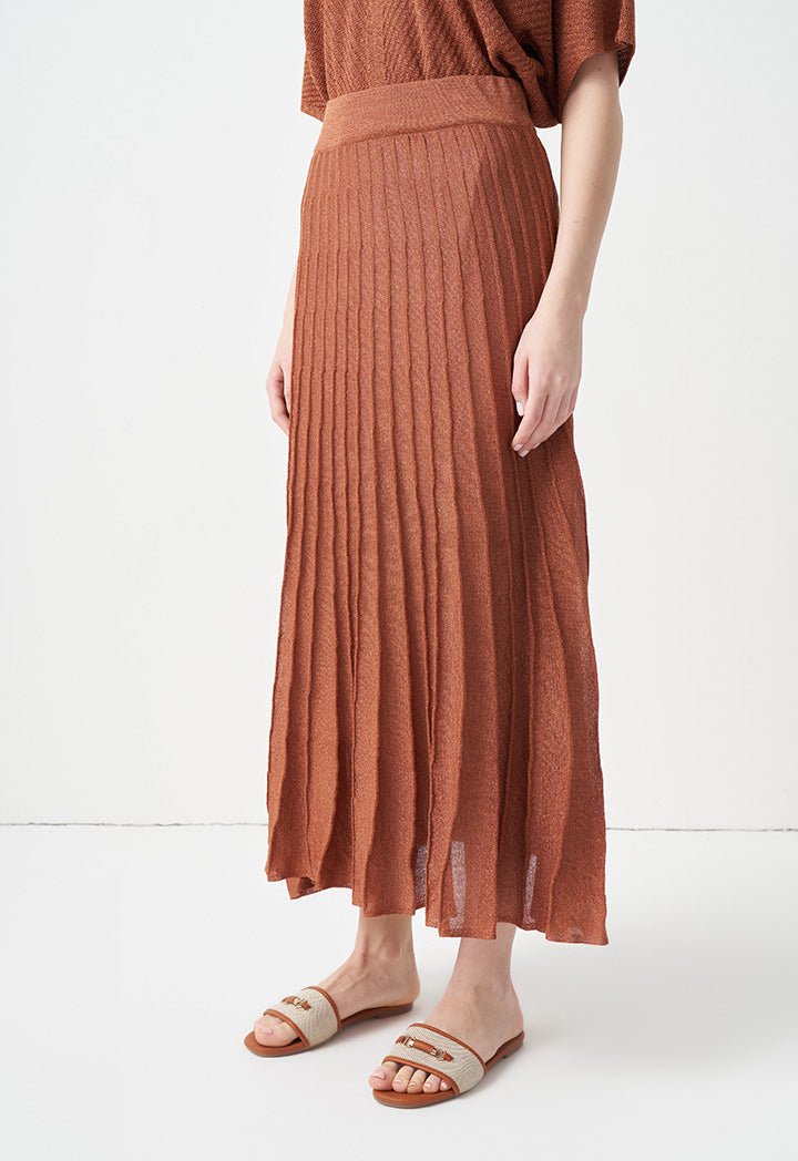 Choice Solid Pleated Midi Skirt Brick