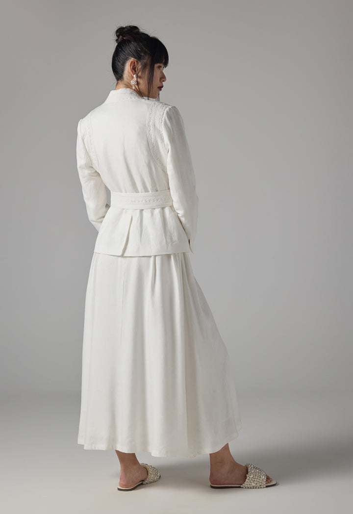 Choice Solid Long Sleeves Embroidered Kimono - Ramadan Style Off White