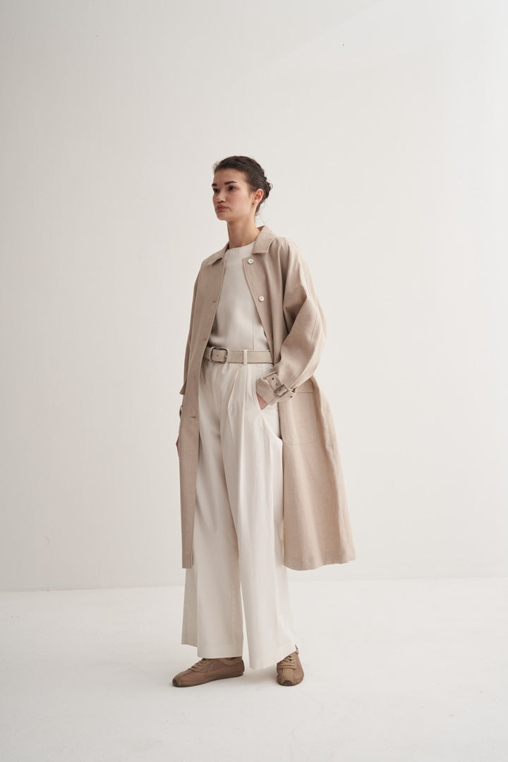 Kk Design 100% Linen Loose Fit Trench Coat Natural