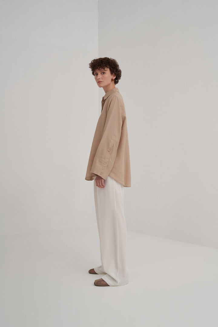 Kk Design 100% Linen Wide Cuffed Shirt Beige