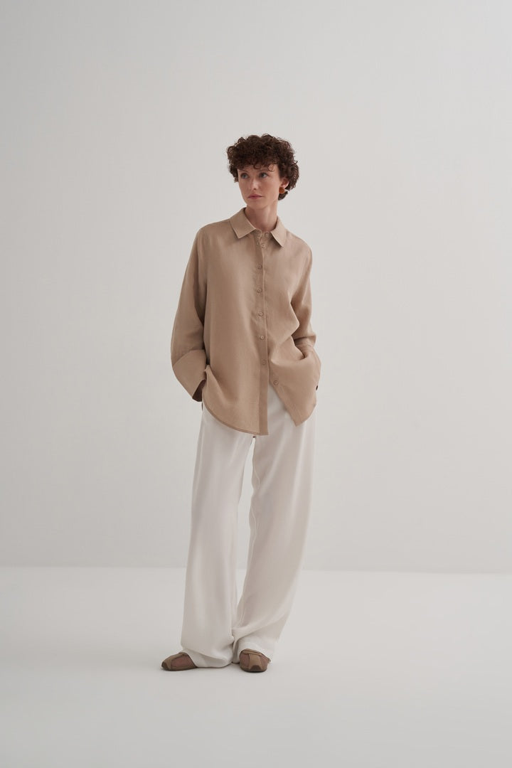 Kk Design 100% Linen Wide Cuffed Shirt Beige