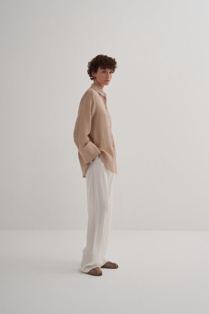 Kk Design 100% Linen Wide Cuffed Shirt Beige