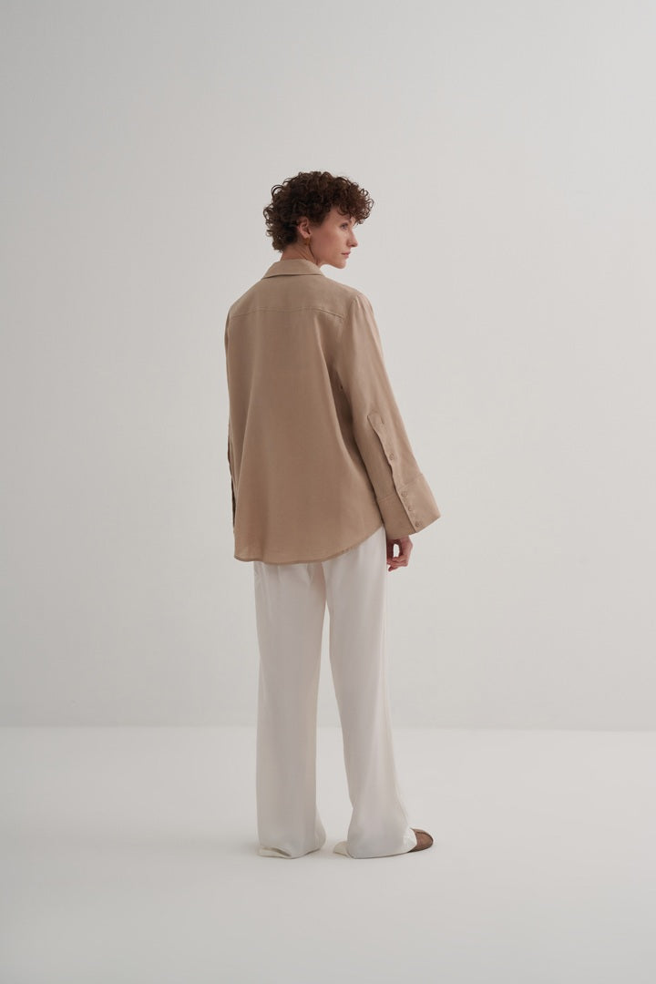 Kk Design 100% Linen Wide Cuffed Shirt Beige