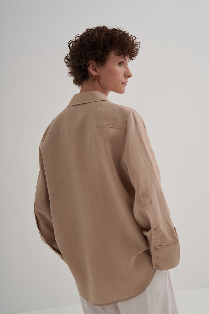 Kk Design 100% Linen Wide Cuffed Shirt Beige