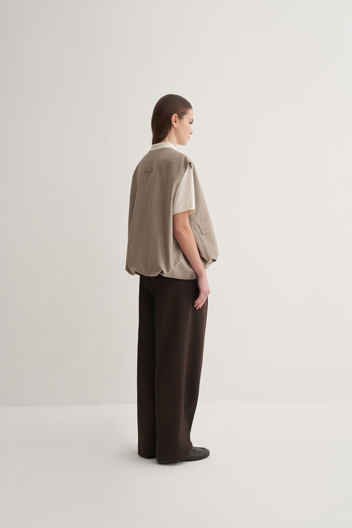 Kk Design Zipper Closure Flounce Vest Light Khaki
