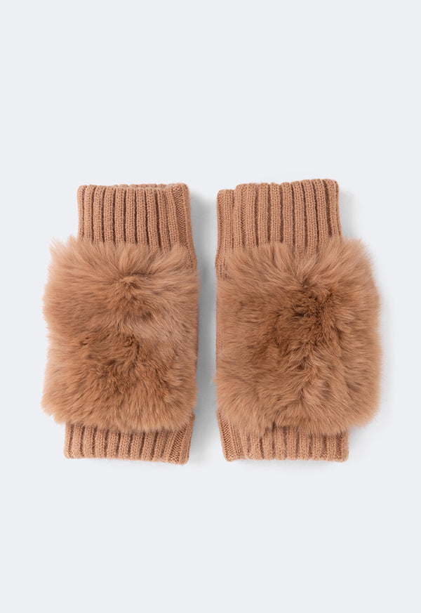 Choice Knitted Faux Fur Gloves Camel