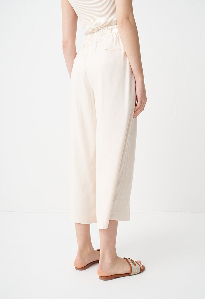 Choice Solid Wide Legs Pleated Culottes Cream