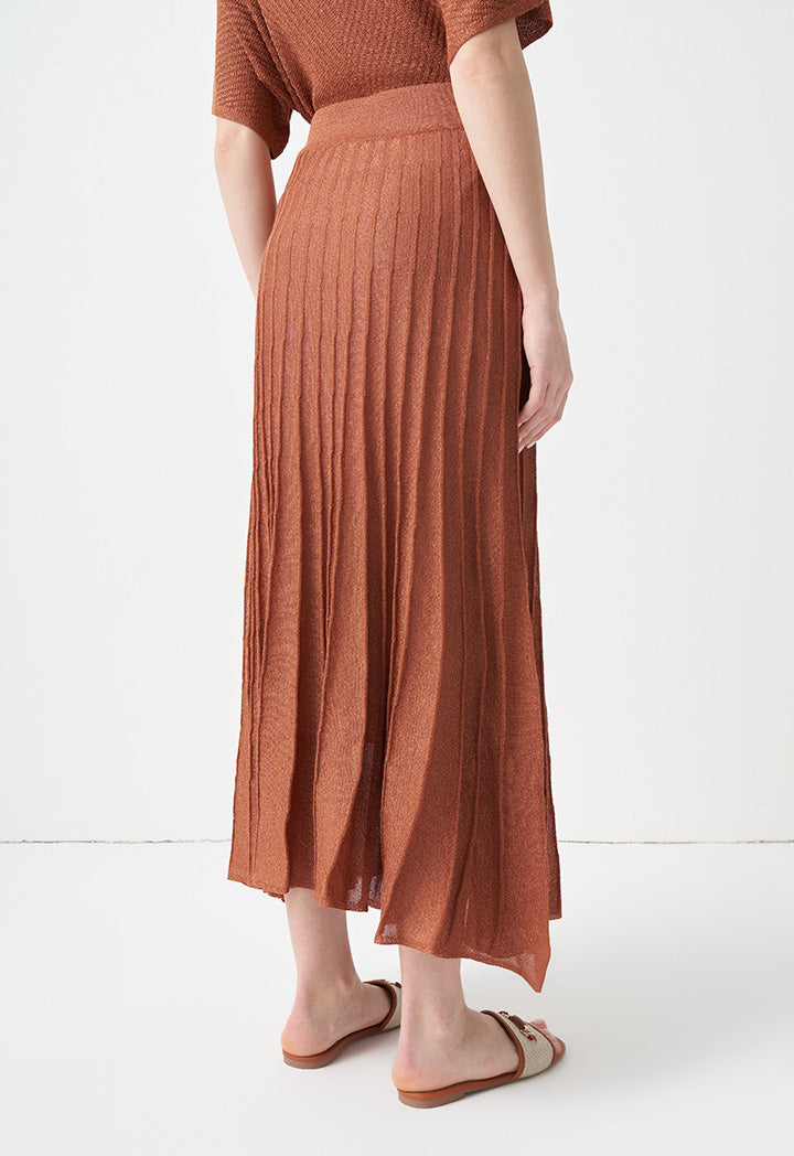 Choice Solid Pleated Midi Skirt Brick