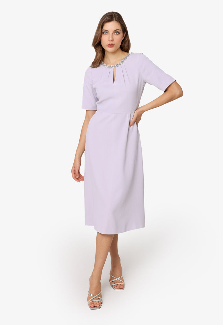 Machka Jewel Neck Midi Dress Lilac