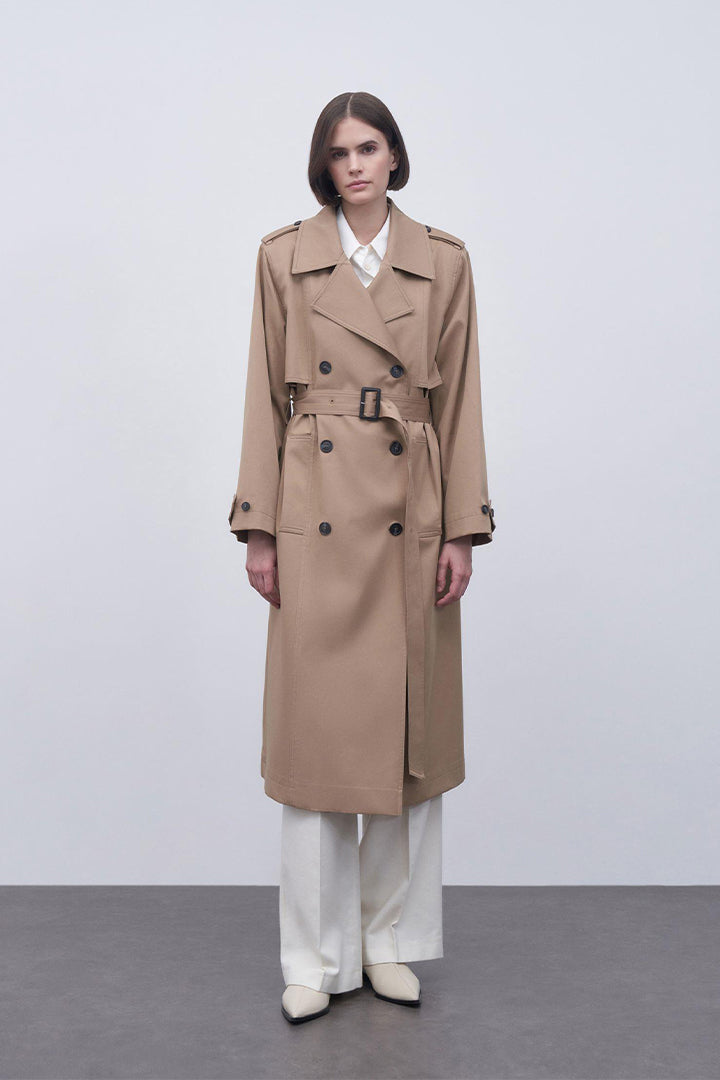 Kk Design Padded Cotton Trench Coat Camel