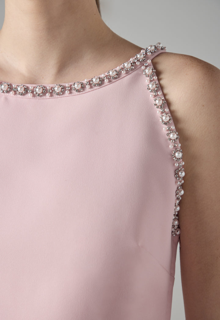 Choice Crystal Faux Pearl Embellished Sleeveless Cropped Top Pink