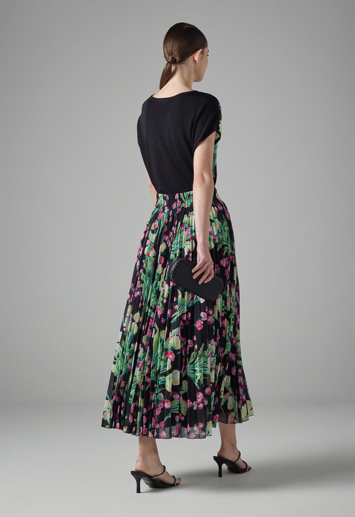 Choice Floral Print Pleated Maxi Skirt Multi Color