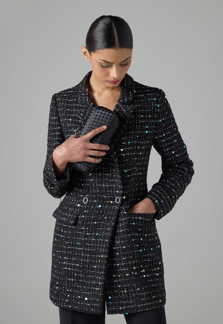 Choice Front Flap Pockets Tweed Blazer Black