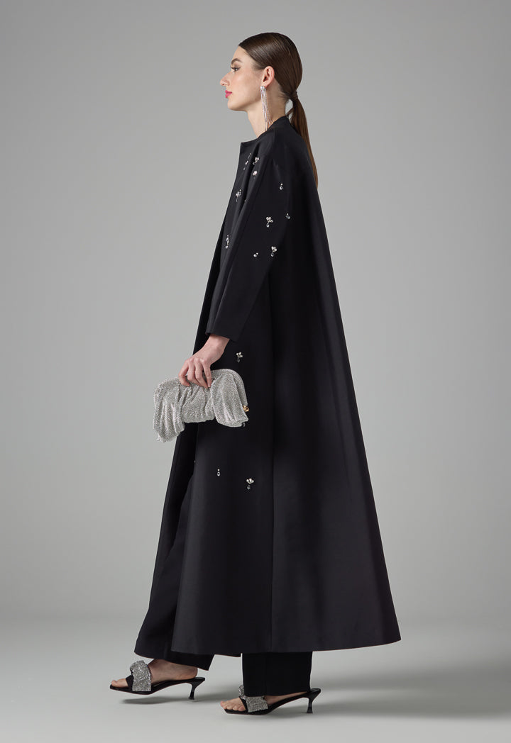 Choice Long Sleeve Crystal Embellished Maxi Abaya Black