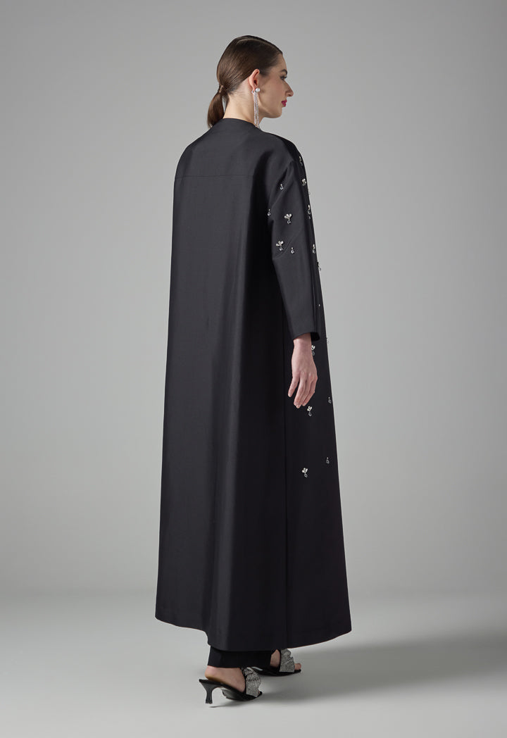 Choice Long Sleeve Crystal Embellished Maxi Abaya Black