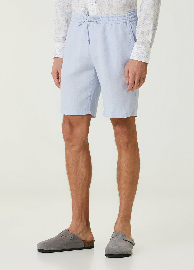 Beymen Club Men Waist Cord Linen Shorts Blue