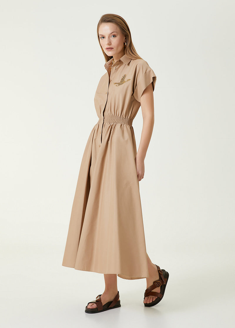 Beymen Club Stone Goose Logo Detailed Long Shirt Dress Beige