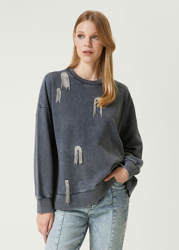 Beymen Club Crystal Detailed Sweatshirt Anthracite