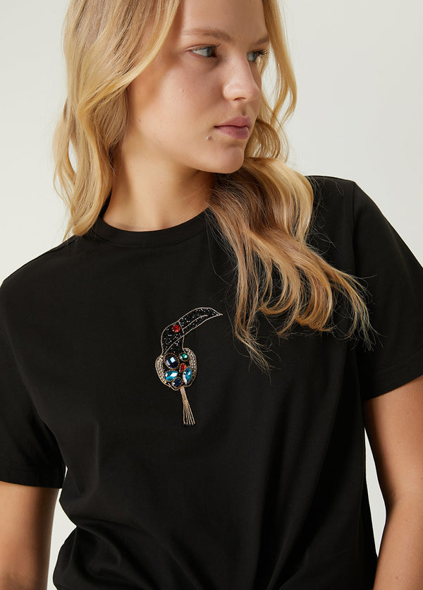 Beymen Club Stoned Parrot Embroidered T-Shirt Black