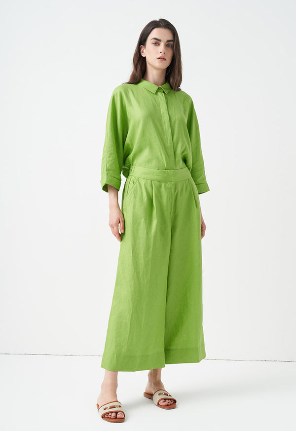 Choice Wide Leg Solid Trousers Green