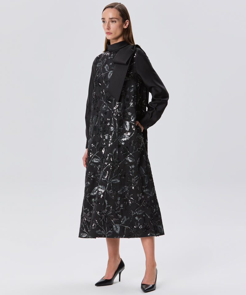 Machka Sequin-Embroidered High Neck Dress Black