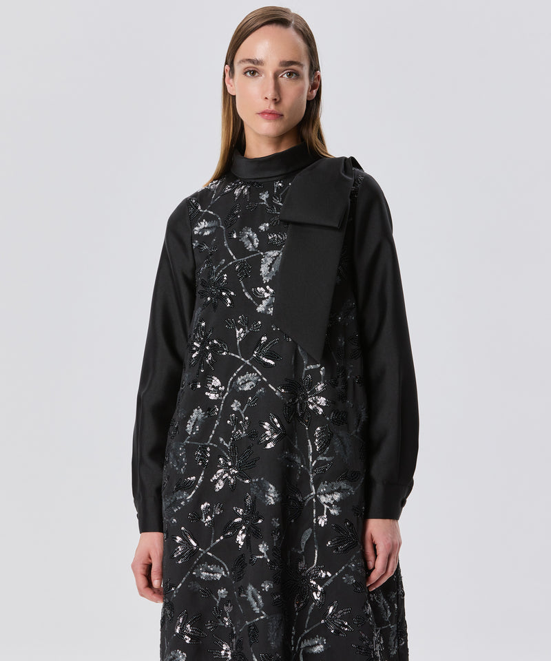 Machka Sequin-Embroidered High Neck Dress Black