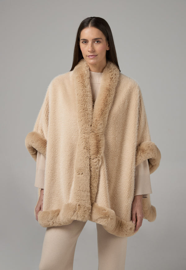 Choice Quilted Faux Fur Poncho Beige