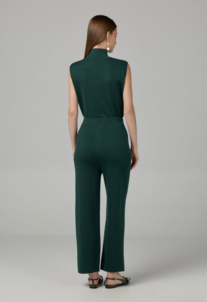 Choice Knitted Straight Fit Solid Pants Green