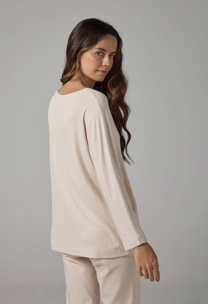 Choice Long Kimono Sleeve Basic Top Beige