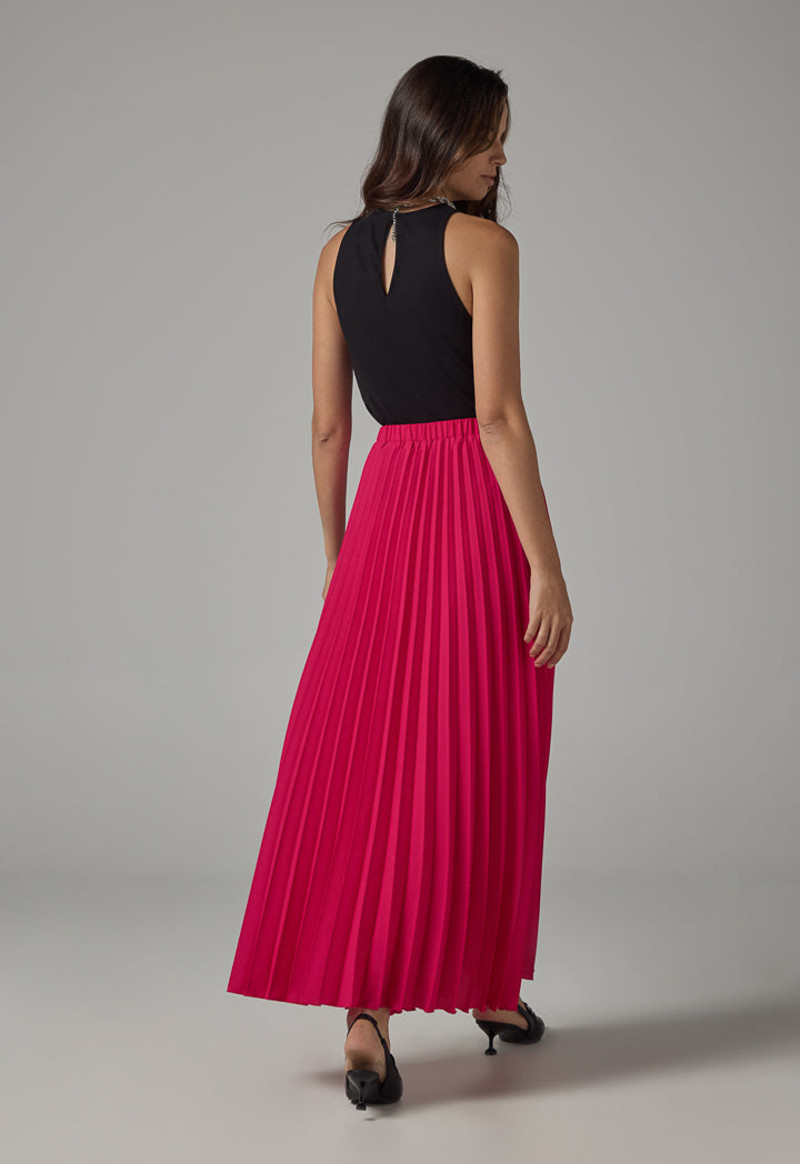 Choice Solid Pleated Maxi Skirt Fuchsia