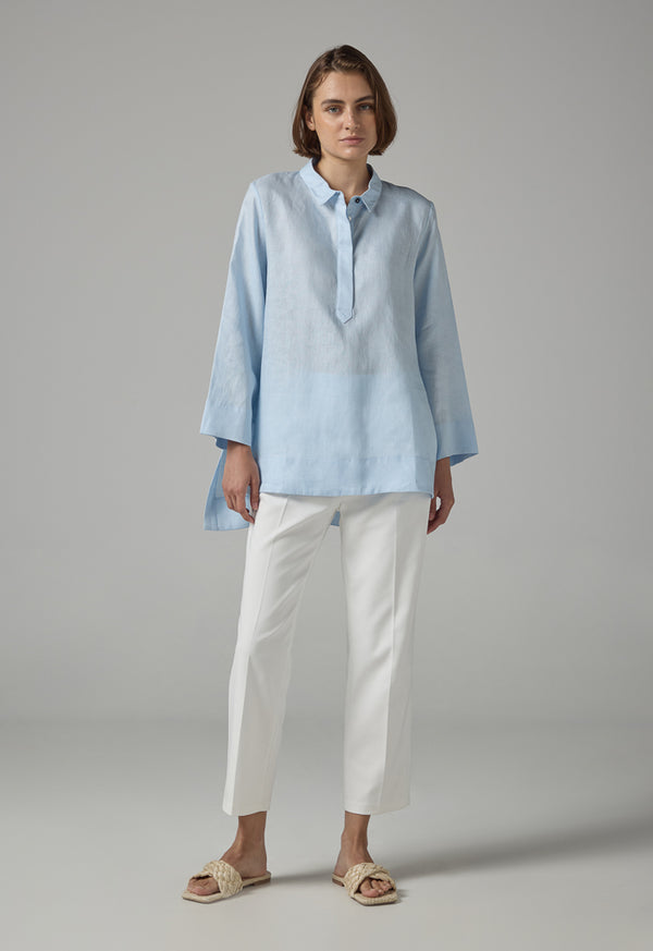 Choice High-Low Basic Long Sleeve Shirt Sky Blue