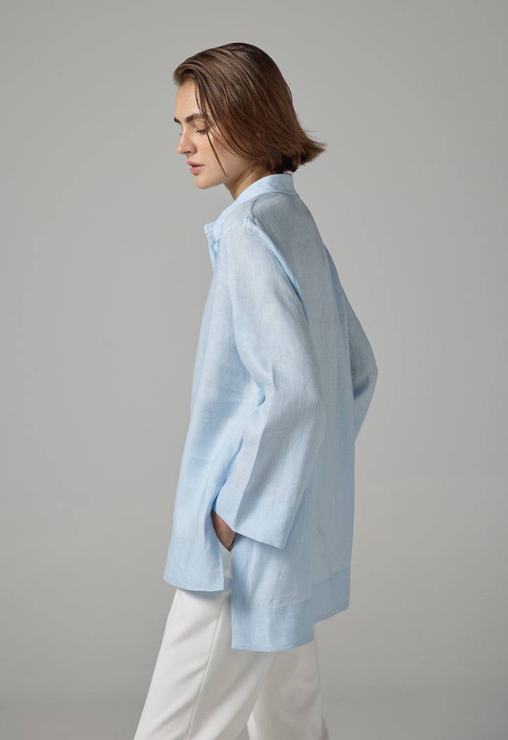 Choice High-Low Basic Long Sleeve Shirt Sky Blue