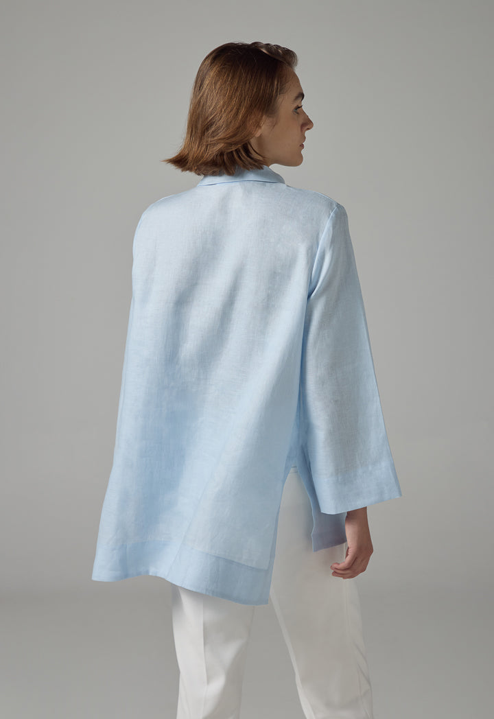 Choice High-Low Basic Long Sleeve Shirt Sky Blue