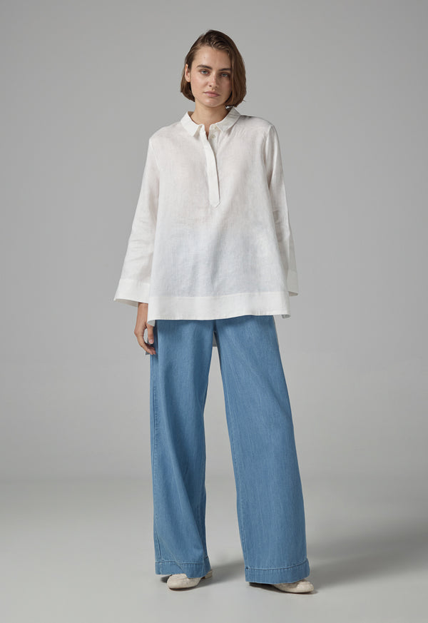 Choice High-Low Basic Long Sleeve Shirt Off White