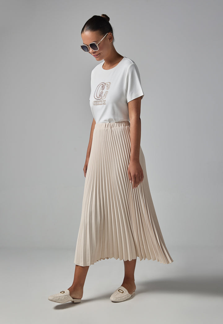 Choice High Waist Pleated Skirt Beige