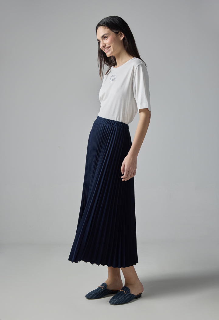 Choice High Waist Pleated Skirt Navy