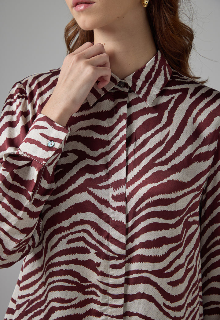 Choice Contrast Printed Shirt Burgundy