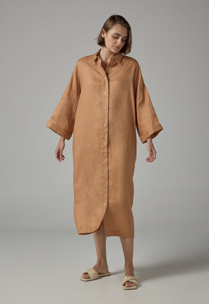 Choice Drop Shoulder Basic Shirt Dress  Caramel