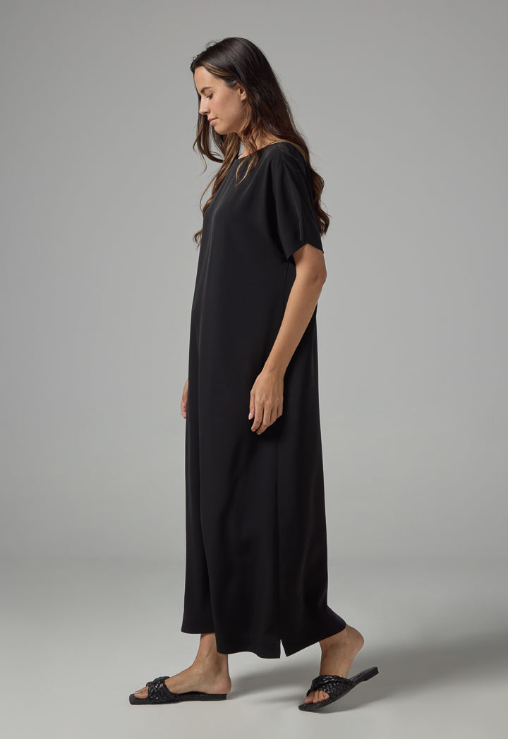 Choice Cap Sleeves Basic Maxi Dress  Black