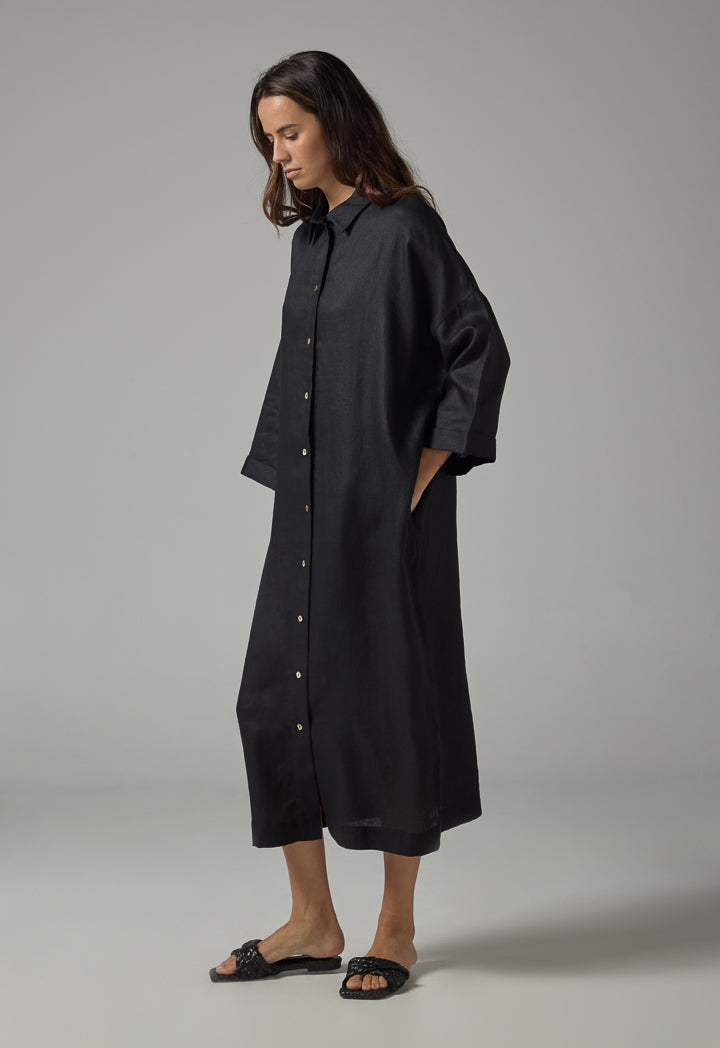 Choice Drop Shoulder Basic Shirt Dress  Black